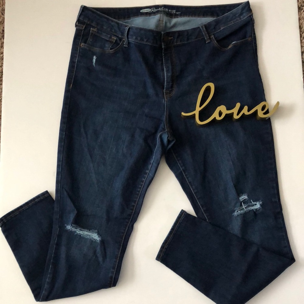 Old Navy Rockstar Mid Rise Dark Wash Distressed Jean